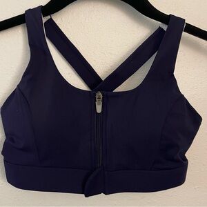 Coorun Women's Navy Front Zip Sports Bra-Size Medium-Cross Back